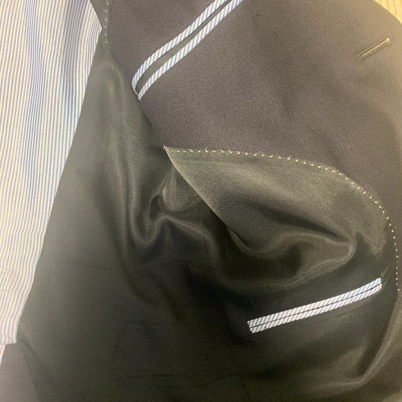 Tommy Hilfiger Navy Blue Size L Silk (55%) and Wool (45%) Blend Blazer - Picture 6 of 7